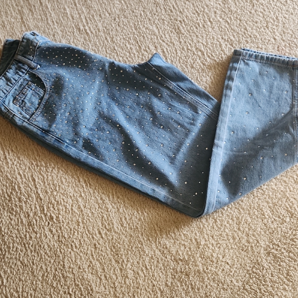 Shein, 0365, Women's Blue Jeans with Rhinestone Accents - Picture 2 of 7